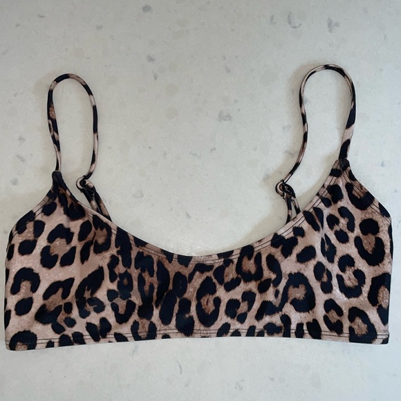 NWT Good American Deep Scoop Neck Bikini Top, Leopard Print. Size 1 / Small. - Picture 3 of 8